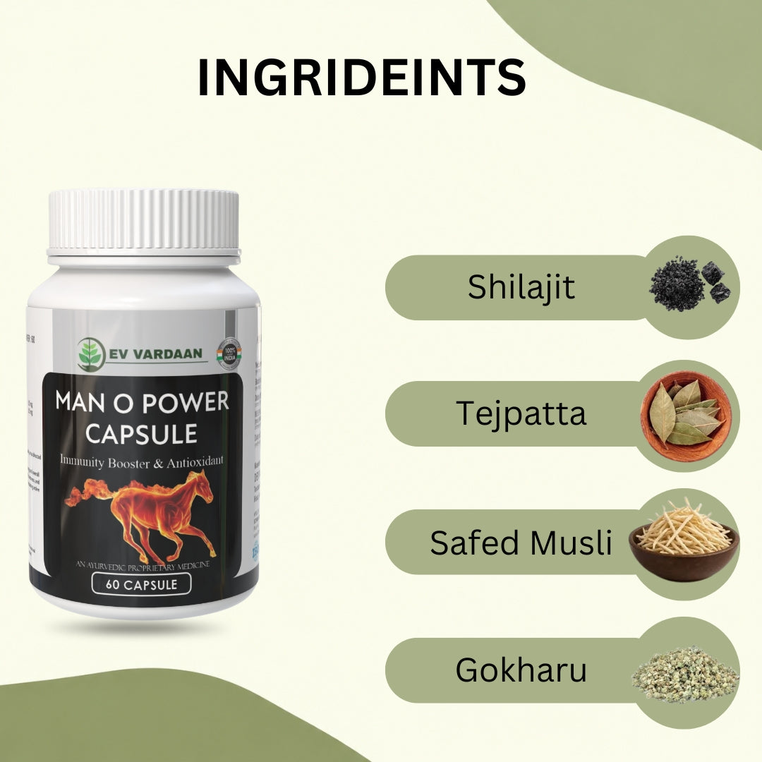 Man O Power Capsules | Ayurvedic Herbal Vitality & Energy Support Capsules – 60 Capsules