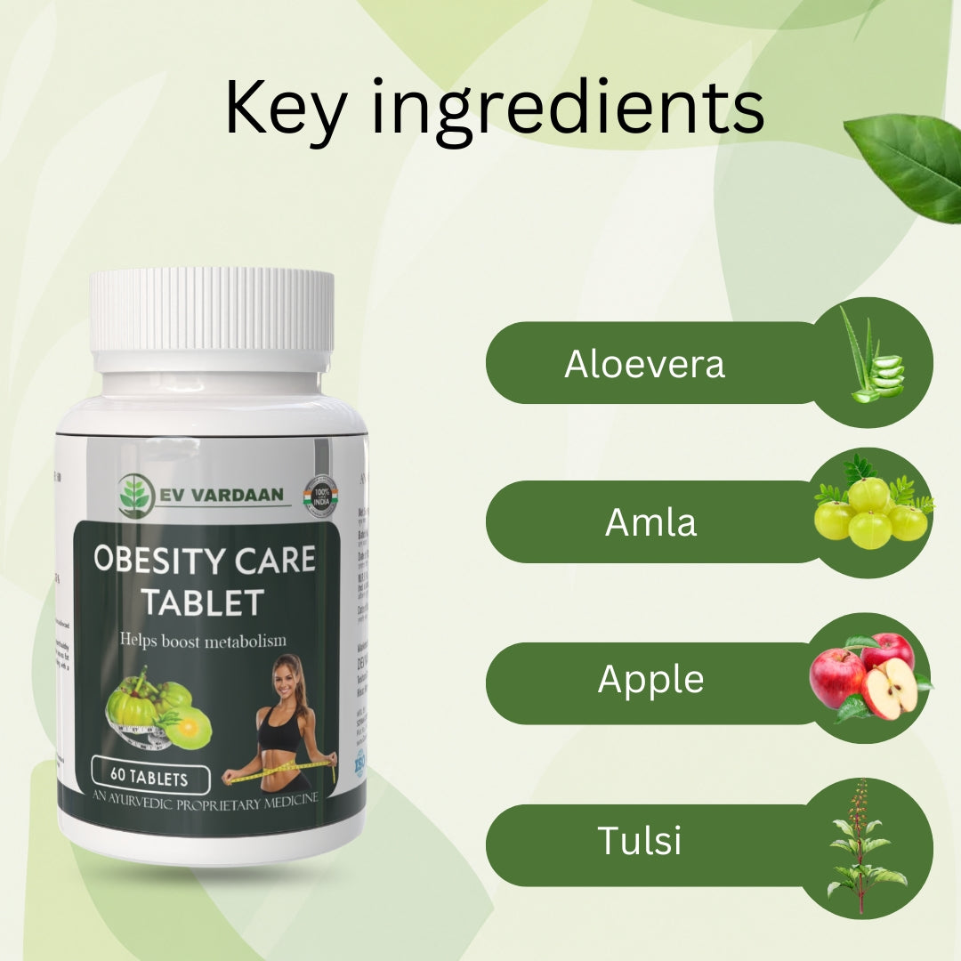 Obesity Care Tablets | Ayurvedic Herbal Weight Management Support Tablets – 60 Tablets